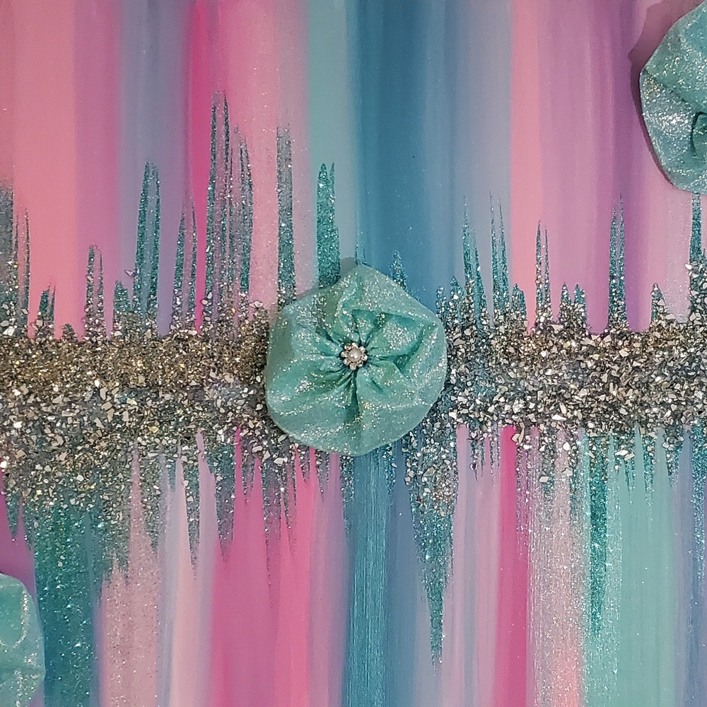 Colorful Glitter Canvas with Floral Embellishments